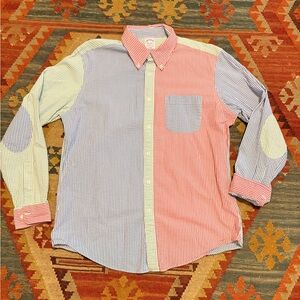 Brooks Brothers Stretch Regent Fit Sport Shirt, Fun Stripe Seersucker Large